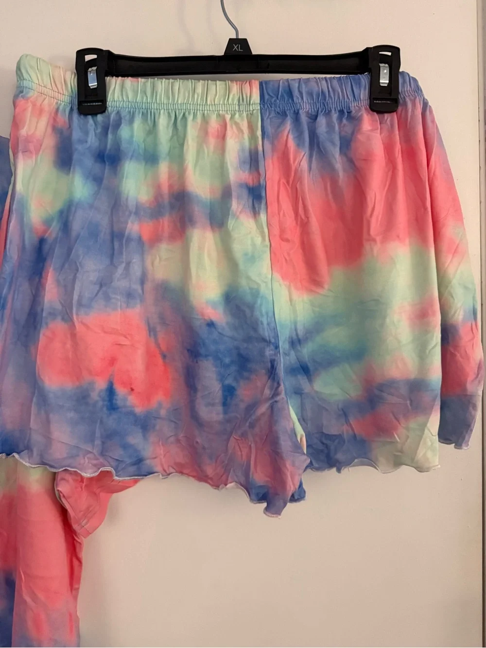 Women's Tie-Dye Henley Short Pajama Set in Coral, Blue & Mint